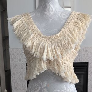 AKIRA Cream Fringe Crop Top
